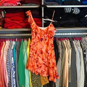 Topshop orange and purple flower print asymmetrical dress size 2 NWOT